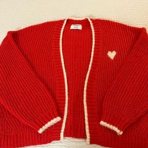 EXCELLENT CONDITION! Medium Red Old Navy Open Front Cardigan Sweater with heart